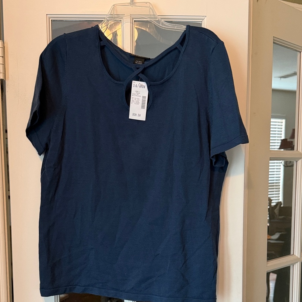 Lane Bryant Deep Teal Blue Short Sleeve Knit Top with cut out detail